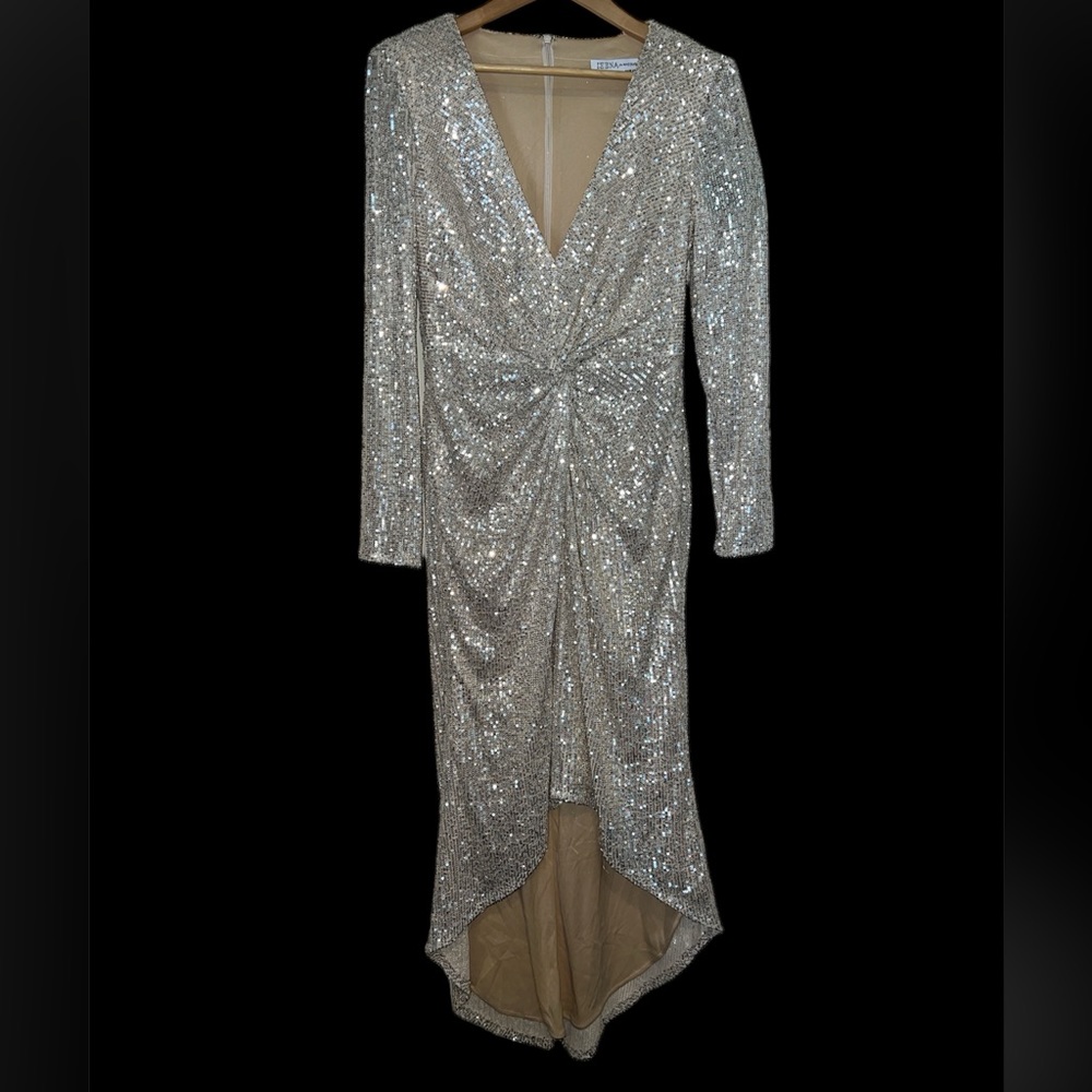 👗 NWT! Mac Duggal Sequin Knotted Hi Low  Dress - Picture 4 of 11